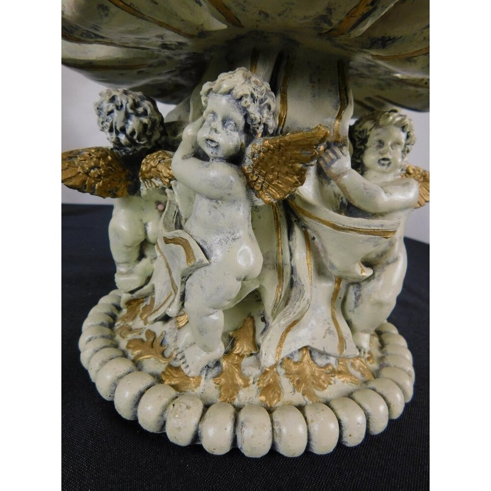 Baroque Cherub Compote Bowl 8" Gold Resin Pedestal - Picture 10 of 11